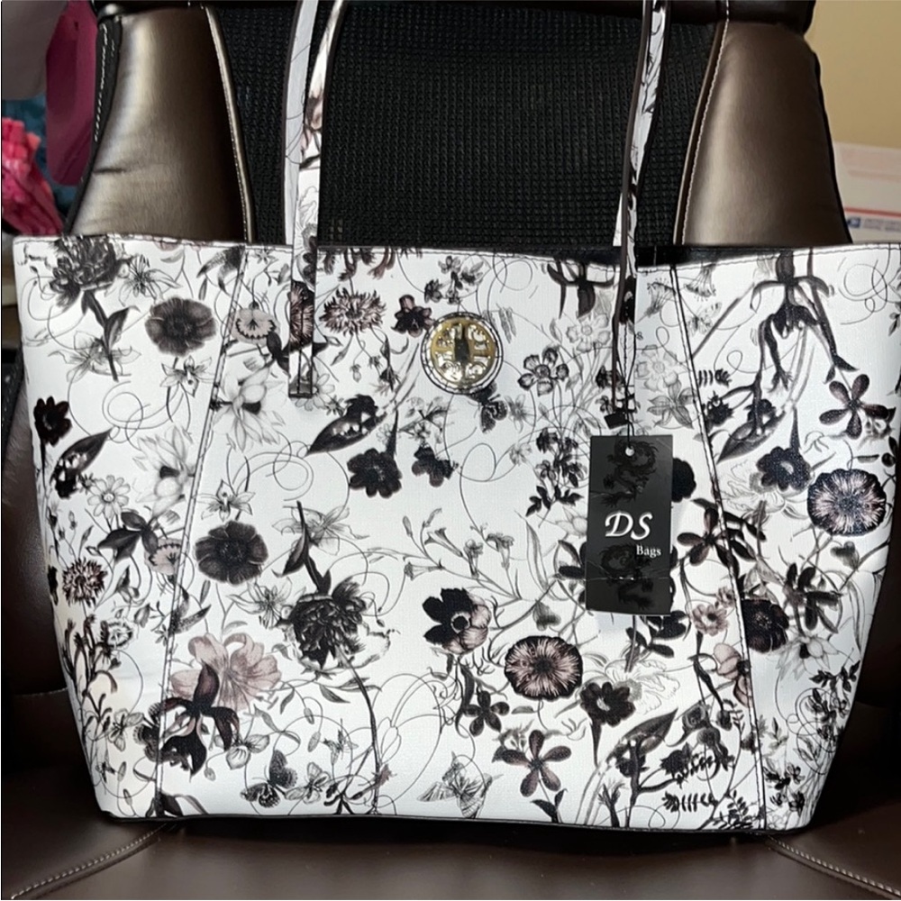 NWT DS Bags - Floral White and Black Tote